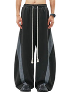 Men's Wide Leg Drawstring Sweatpants with Contrast Panel Design and Relaxed Fit