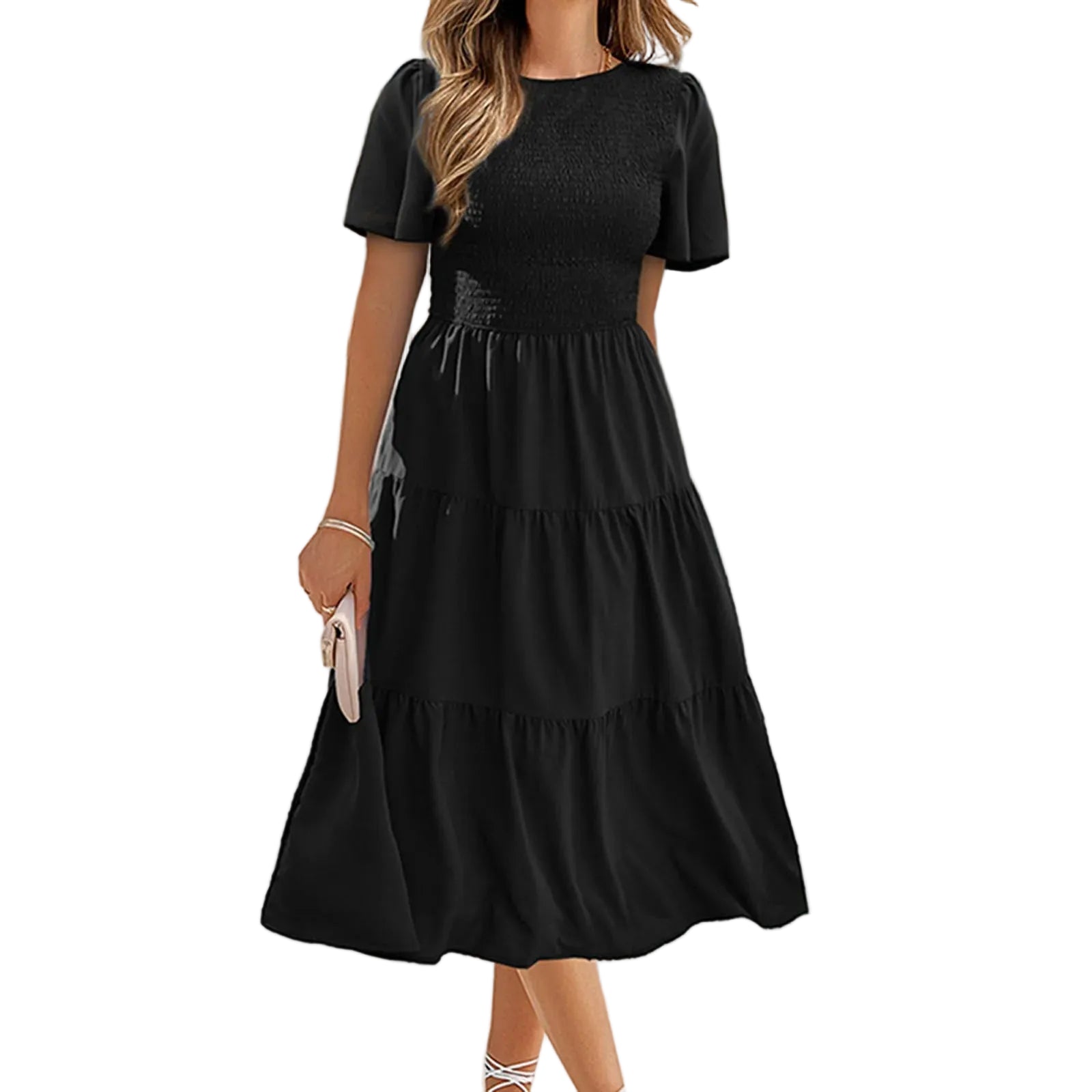 Relaxed Tiered Midi Dress With Soft Volume And Movement
