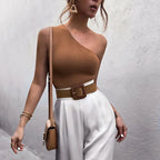 One-Shoulder Crop Top with Slim Fit Stretch Minimalist Streetwear Summer Style