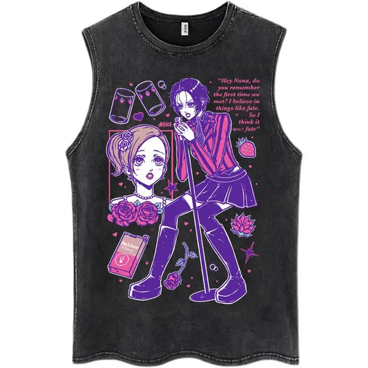 Kawaii Alternative Streetwear Sleeveless Tank Top with Retro Manga Character Graphic Design