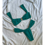 Olive Green Bralette Bikini with Metallic Starfish Hardware