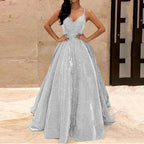 Glitter Finish Maxi Dress With Open Back And Full Movement
