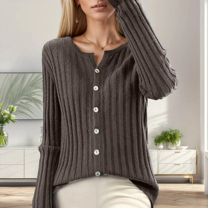 Women's Ribbed Button Front Relaxed Knit Contemporary Sweater Cardigan Top