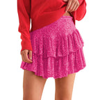 Sequin Tiered Mini Skirt with High Waist Flared Party Silhouette