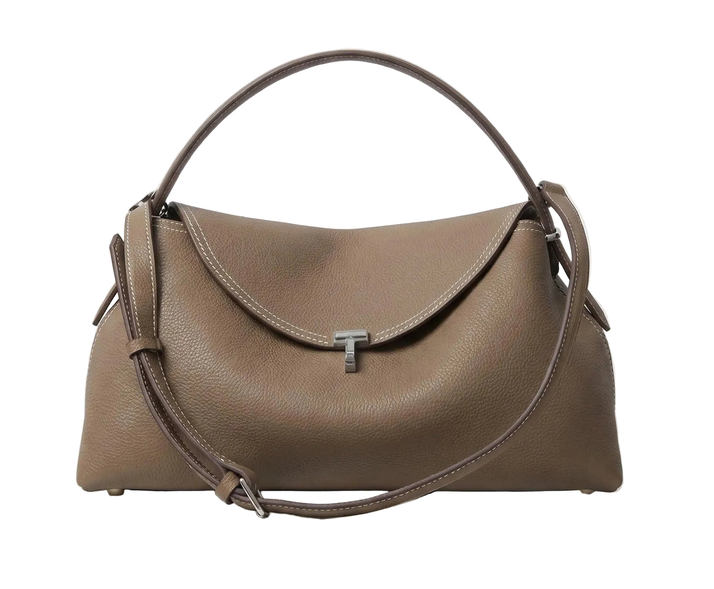 Minimalist Genuine Leather Crescent Shoulder Bag with Soft Structured Silhouette