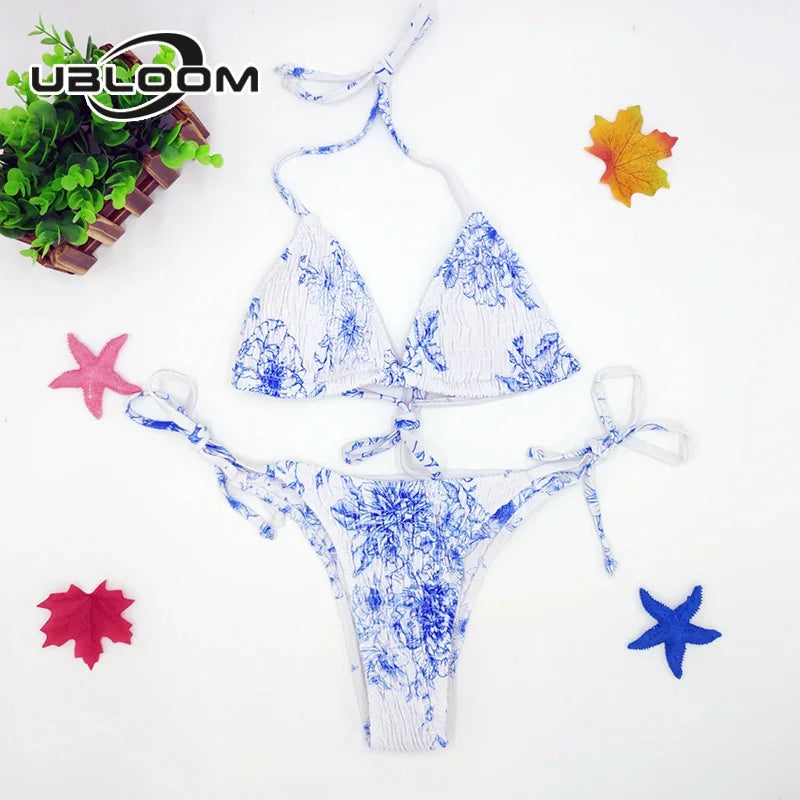 Vibrant Green Floral Underwire Bikini with Ruched Texture