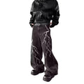 Men's Wide Leg Denim Jeans with Decorative Embroidery and Relaxed Streetwear Silhouette