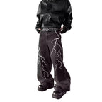 Men's Wide Leg Denim Jeans with Decorative Embroidery and Relaxed Streetwear Silhouette