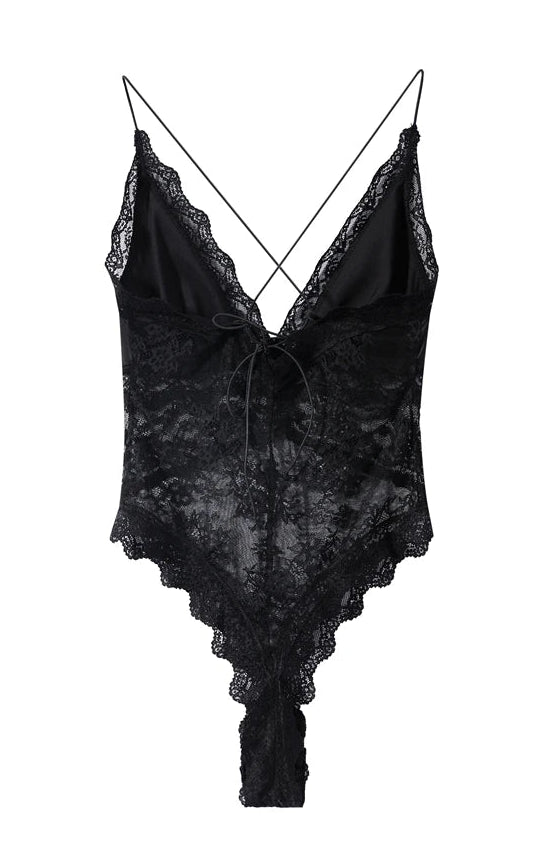 Lace Halter Neck Backless Bodysuit for Gothic Romance Alternative Fashion