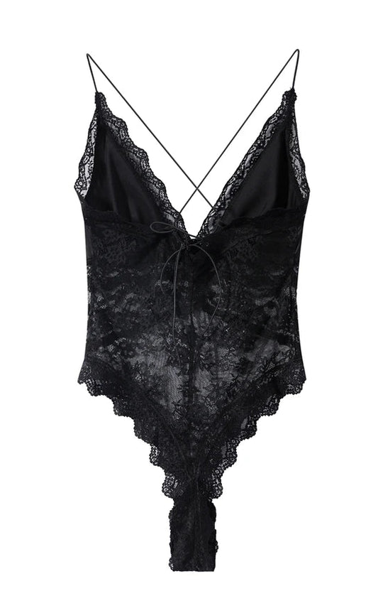 Lace Halter Neck Backless Bodysuit for Gothic Romance Alternative Fashion