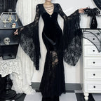 Elegant Gothic Mermaid Dress with Dramatic Sleeves and Dark Styling