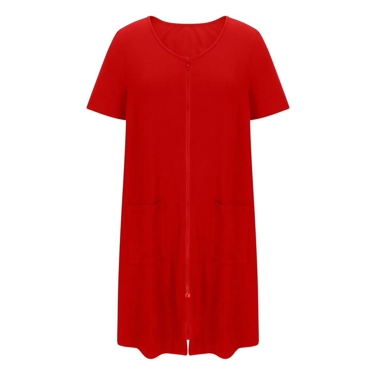 Women's Lightweight Zipper-Front Robe, Short-Sleeve Knee-Length Bathrobe with Pockets, Soft Casual Homewear and Sleepwear