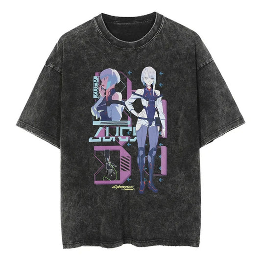 Futuristic Anime Goth Streetwear Oversized Washed Graphic T-Shirt