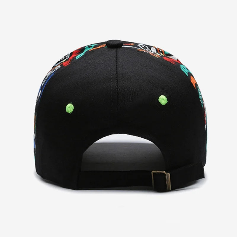 Graffiti Print Embroidered Baseball Cap Adjustable Curved Brim Urban Streetwear Fashion Hat
