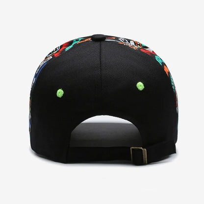 Graffiti Print Embroidered Baseball Cap Adjustable Curved Brim Urban Streetwear Fashion Hat