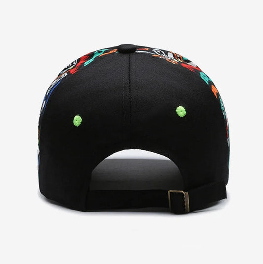 Graffiti Print Embroidered Baseball Cap Adjustable Curved Brim Urban Streetwear Fashion Hat