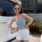 Square Neck Sleeveless Crop Top with Wide Straps Contemporary Streetwear Style