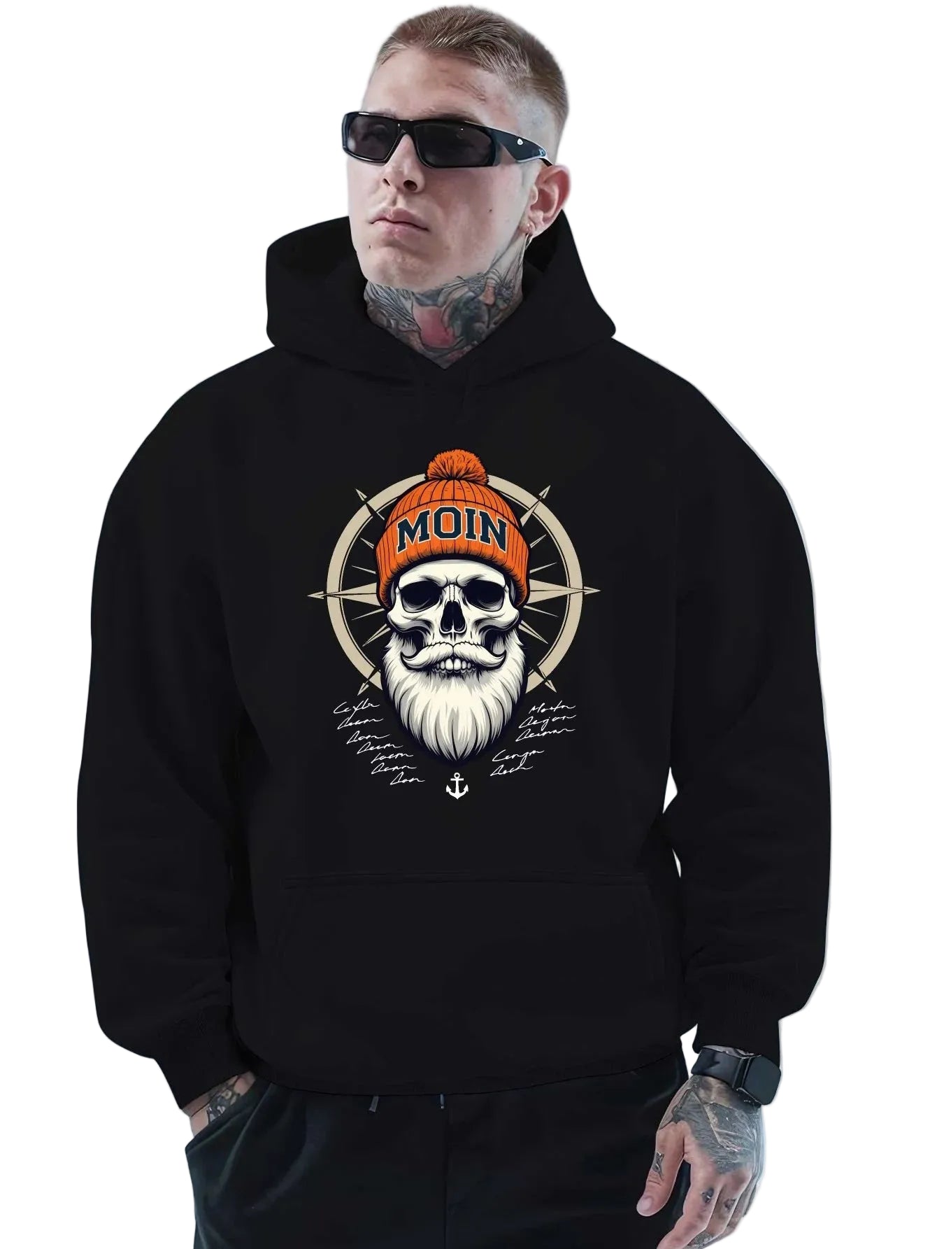 Anime Gothic Skull Hoodie with Manga-Inspired Nautical Streetwear Artwork