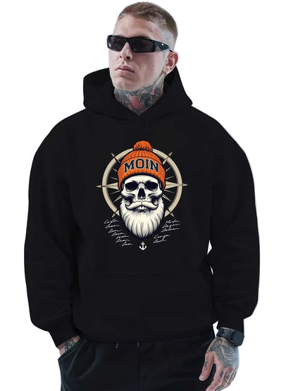 Anime Gothic Skull Hoodie with Manga-Inspired Nautical Streetwear Artwork