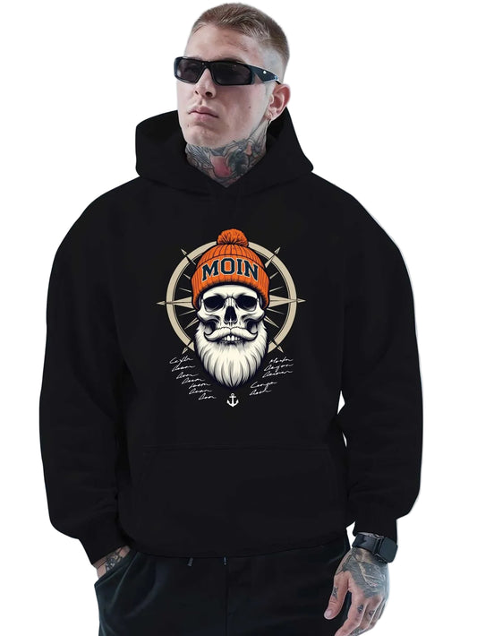 Anime Gothic Skull Hoodie with Manga-Inspired Nautical Streetwear Artwork
