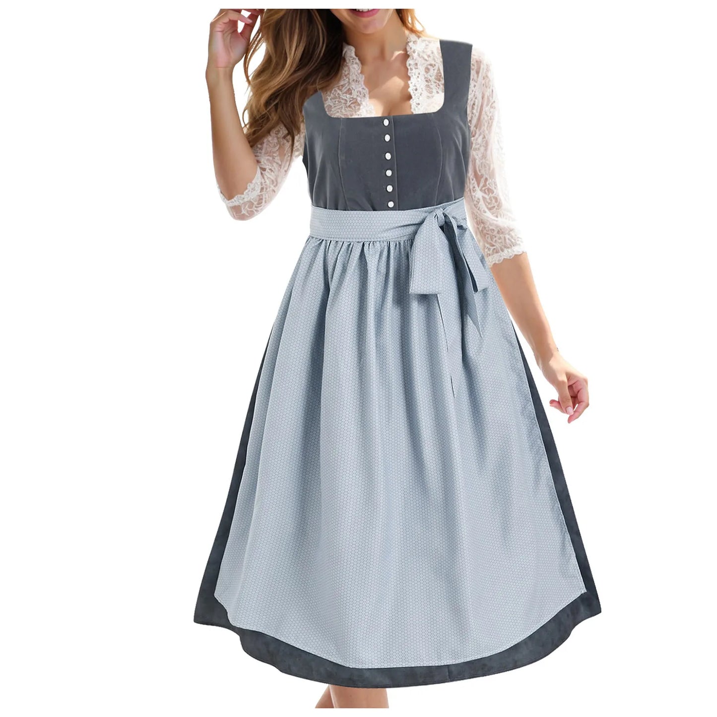 Vintage Inspired Lace Up Bodice Cottagecore Alternative Midi Dress