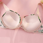Bold Floral Print Underwire Bra and Thong Set with Crystal-Embellished Straps