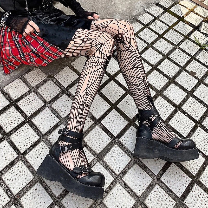 Spider Web Pattern Fishnet Tights Gothic Alternative Fashion Mesh Hosiery