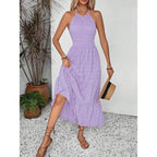 Textured Back Strap Tiered Maxi Dress with Flowy Frill Hem Design