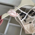 Rich Burgundy Floral Embroidery Push-Up Set with Contrast Strapping