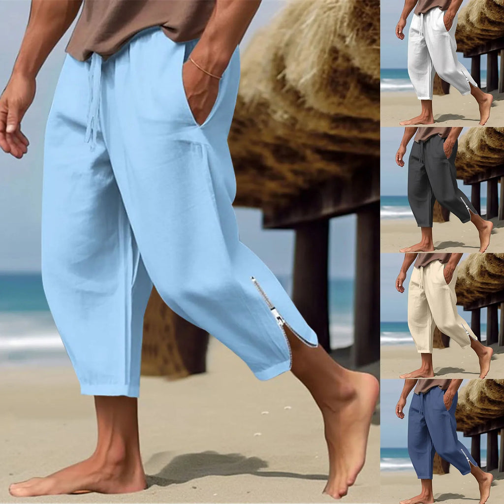 Men's Relaxed Cropped Harem Pants with Lightweight Casual Beach Style