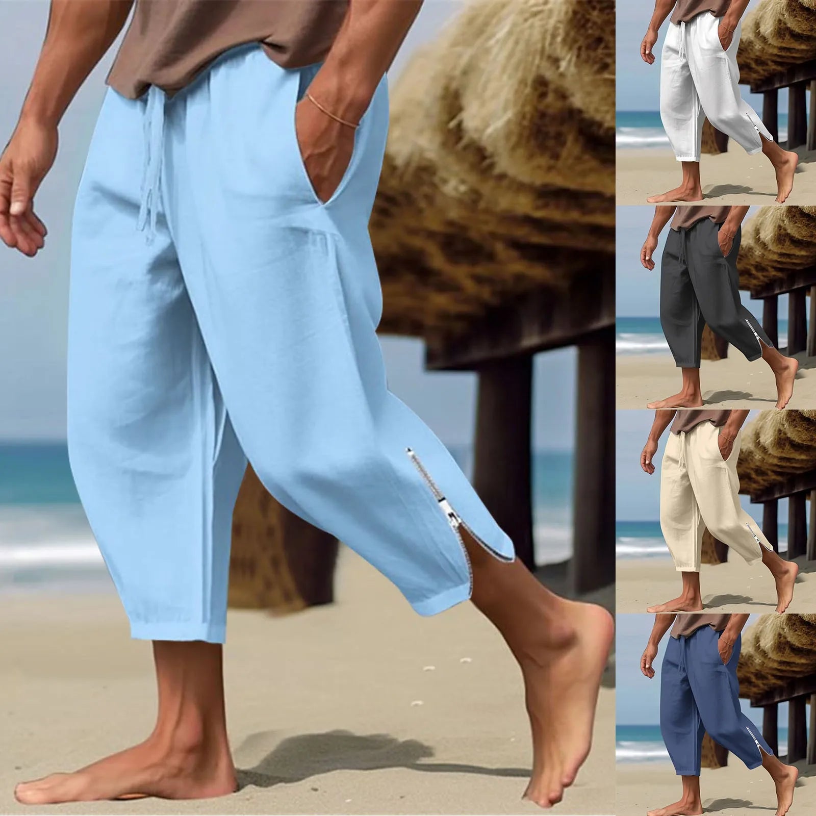 Men's Relaxed Cropped Harem Pants with Lightweight Casual Beach Style