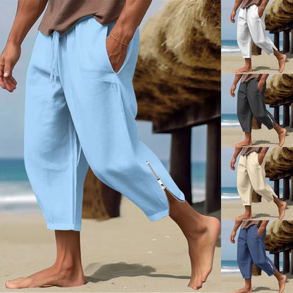 Men's Relaxed Cropped Harem Pants with Lightweight Casual Beach Style