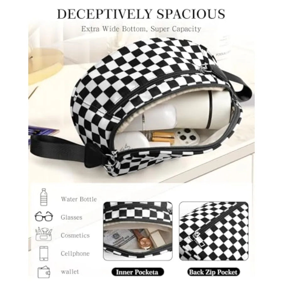 Checkered Crossbody Belt Bag with Adjustable Strap Everyday Travel Design