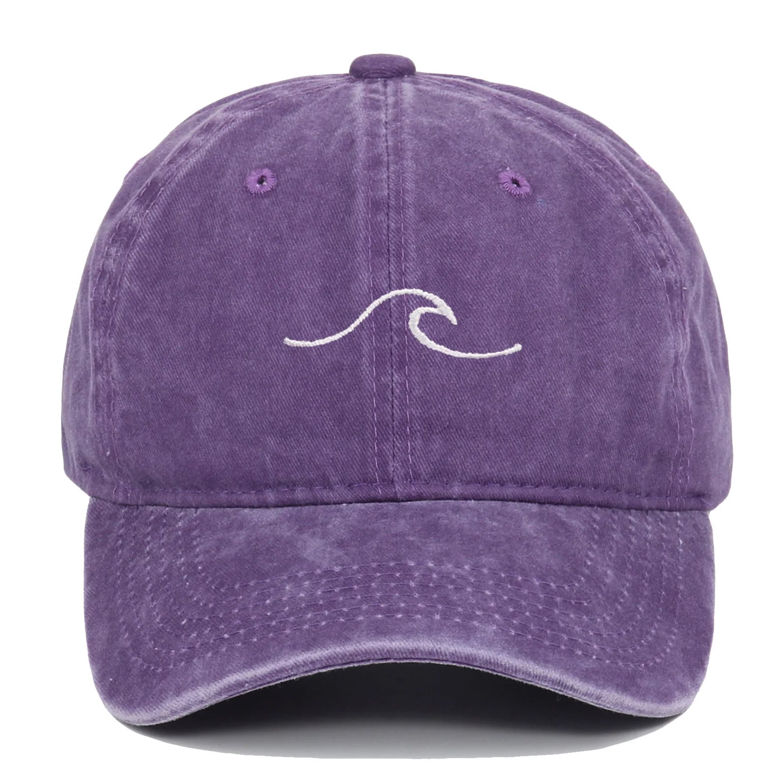 Vintage Washed Curved Brim Baseball Cap with Minimal Wave Embroidery for Casual Streetwear Style