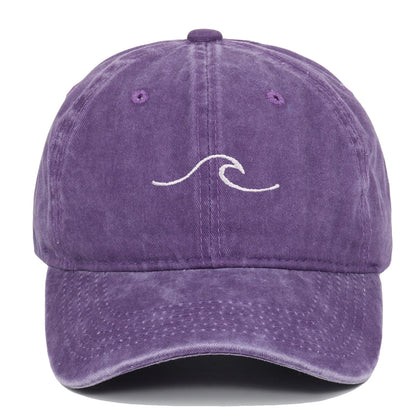 Vintage Washed Curved Brim Baseball Cap with Minimal Wave Embroidery for Casual Streetwear Style