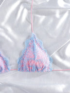 Pink and Blue Lace-Trimmed Triangle String Bikini Set