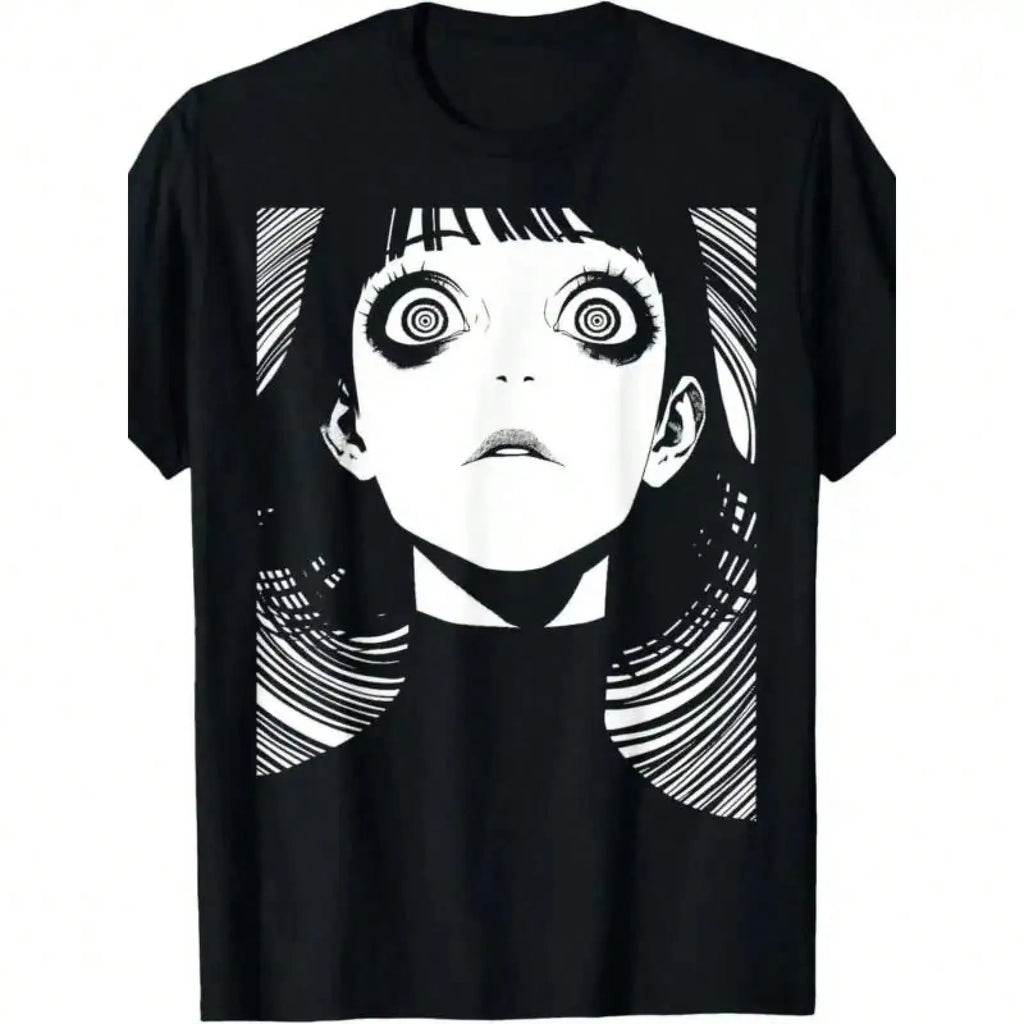 Dark Manga-Inspired Oversized Streetwear Tee With Anime Goth Portrait Artwork