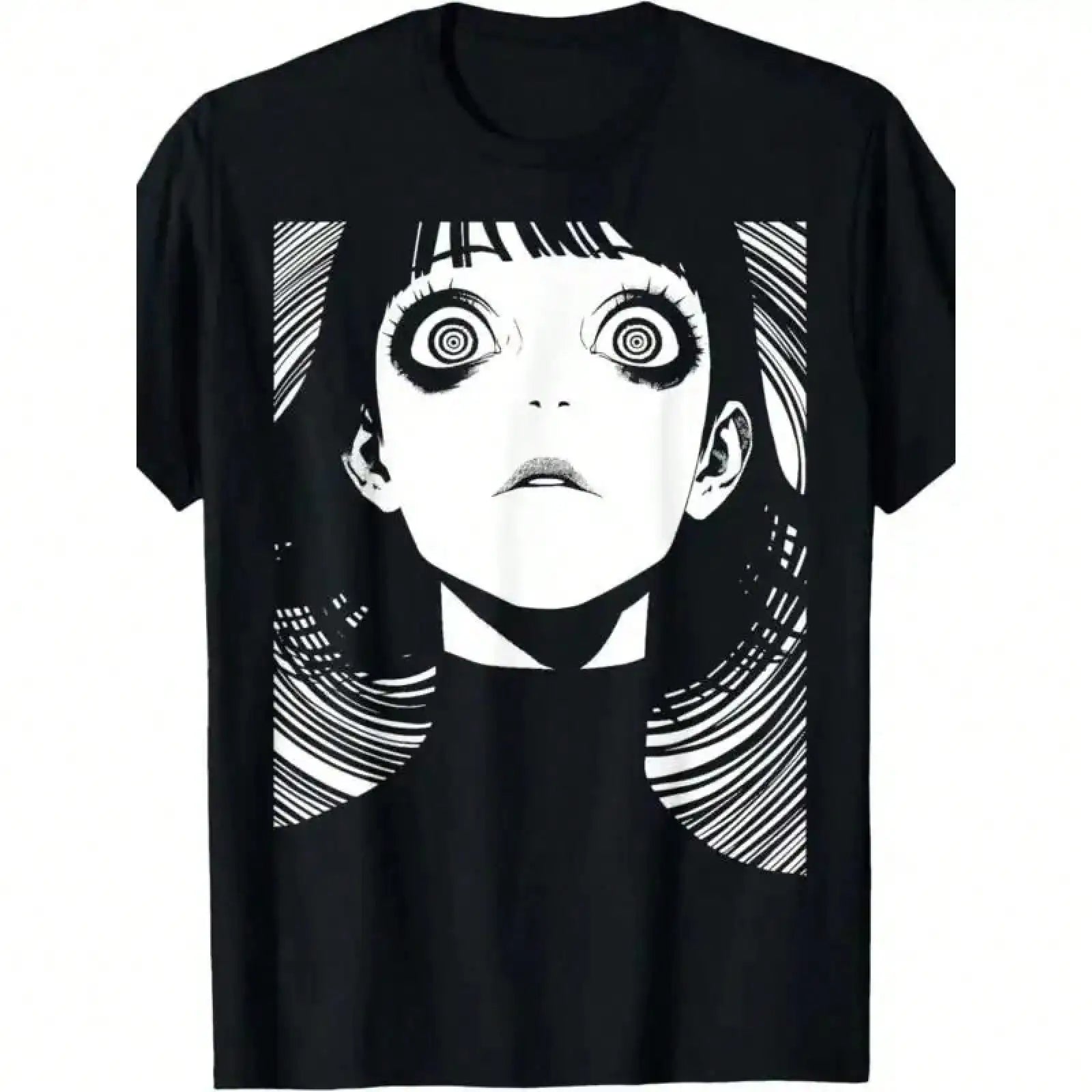 Dark Manga-Inspired Oversized Streetwear Tee With Anime Goth Portrait Artwork