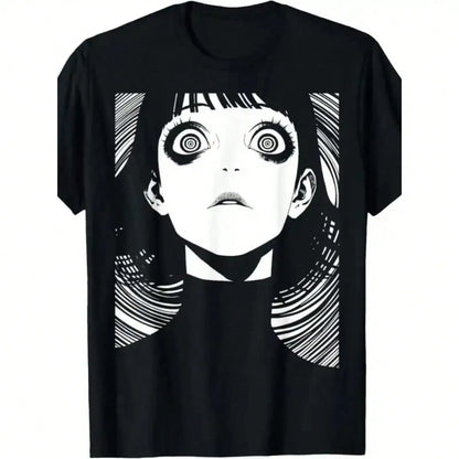 Dark Manga-Inspired Oversized Streetwear Tee With Anime Goth Portrait Artwork