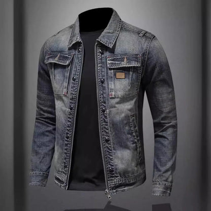 Vintage Washed Denim Layered Hooded Jacket with Padded Streetwear Outerwear Design