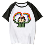 Rainbow Mood Anime Raglan Oversized Casual Streetwear Cotton T-Shirt