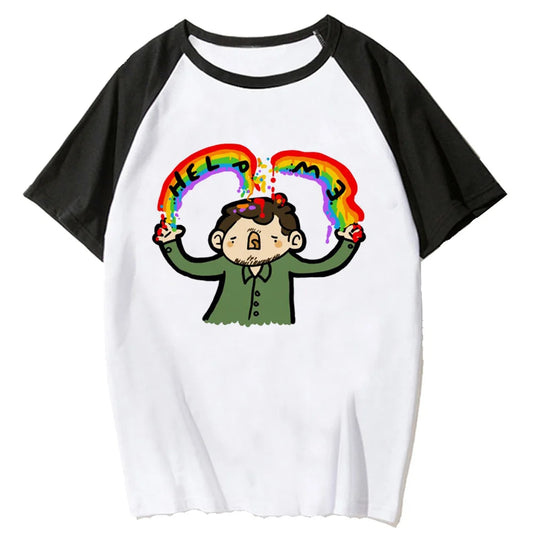 Rainbow Mood Anime Raglan Oversized Casual Streetwear Cotton T-Shirt