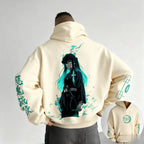 Dark Anime Cyber Streetwear Hoodie with Manga-Inspired Neon Character Artwork