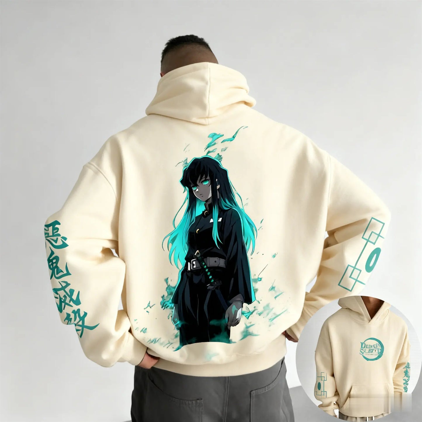 Dark Anime Cyber Streetwear Hoodie with Manga-Inspired Neon Character Artwork