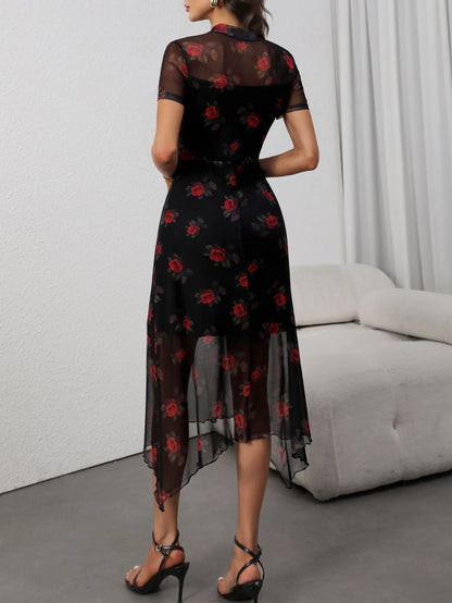 Vintage Floral Gothic Maxi Dress with Dark Alternative Fashion Aesthetic