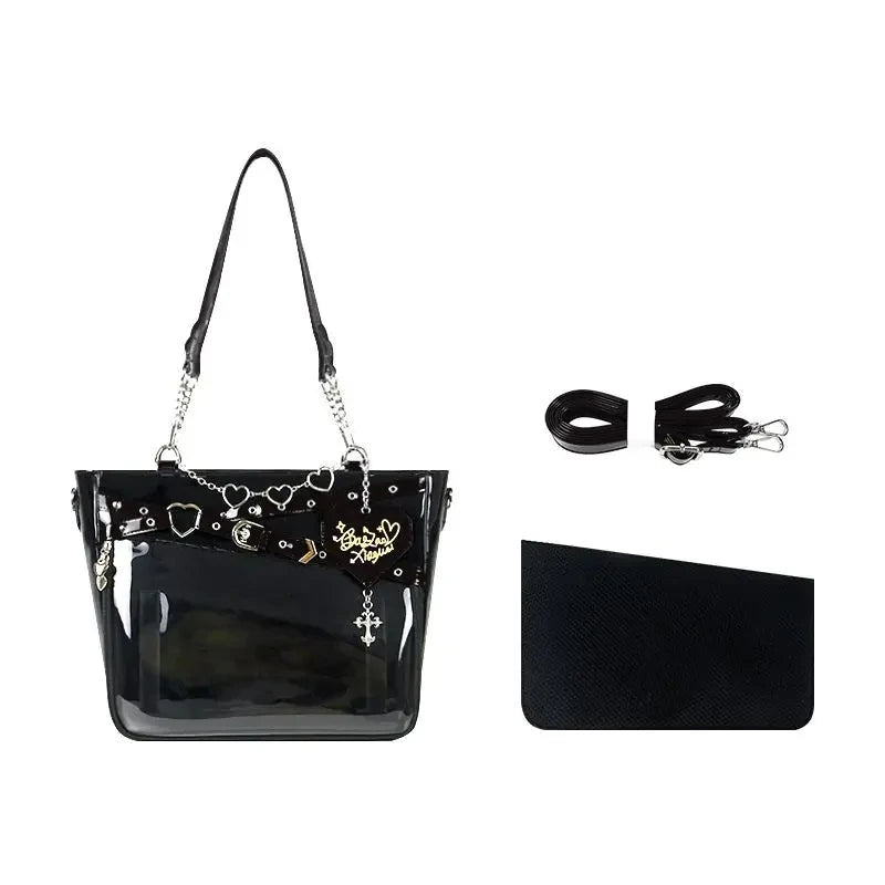 Transparent Display Shoulder Bag with Chain Detail and Crossbody Strap