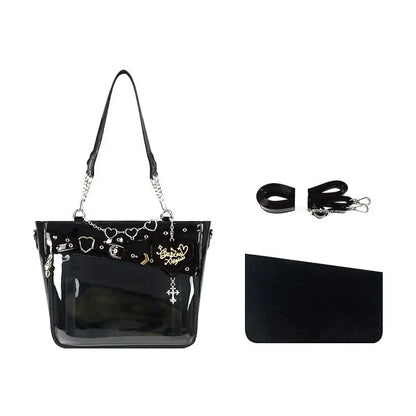 Transparent Display Shoulder Bag with Chain Detail and Crossbody Strap