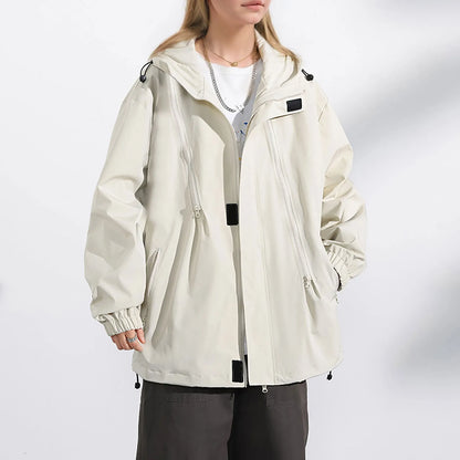 Women's Lightweight Hooded Windbreaker Jacket with Relaxed Utility Streetwear Layering Style