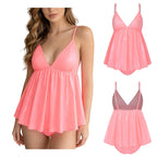 Vibrant V-Neck Babydoll and Matching Panty Set with Flowing Silhouette