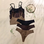Seamless Square-Neck Minimalist Bralette and High-Leg Brazilian Thong Set